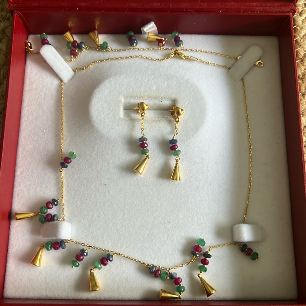 14k gold Necklace - bracelet and earring set